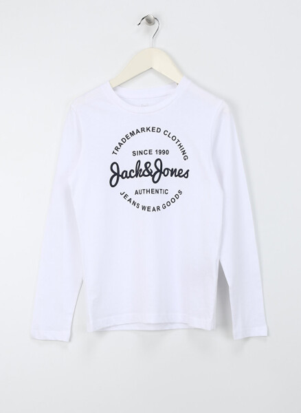 Jack & Jones Baskılı Beyaz Erkek T-Shirt JJFOREST TEE LS CREW NECK JNR - 1