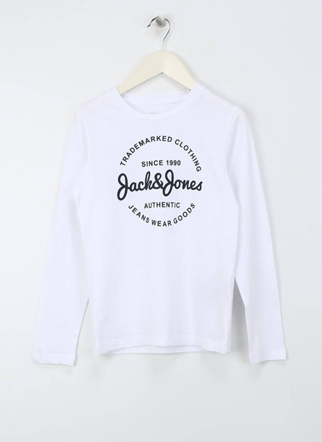 Jack & Jones Baskılı Beyaz Erkek T-Shirt JJFOREST TEE LS CREW NECK JNR - 1