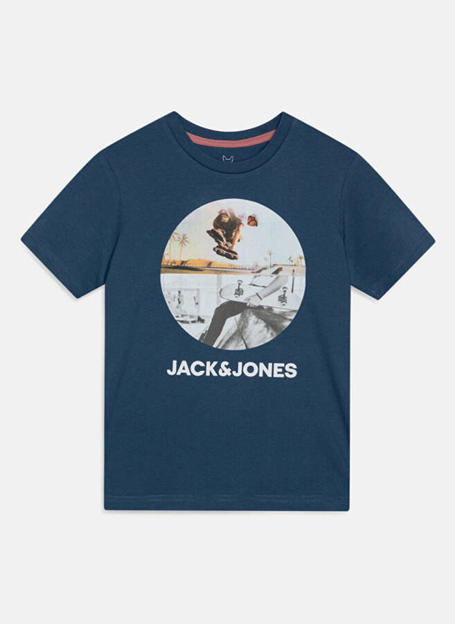 Jack & Jones Baskılı Mavi Erkek T-Shirt JJNAVIN TEE SS CREW NECK JNR - 1