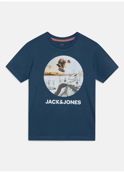 Jack & Jones Baskılı Mavi Erkek T-Shirt JJNAVIN TEE SS CREW NECK JNR - 4