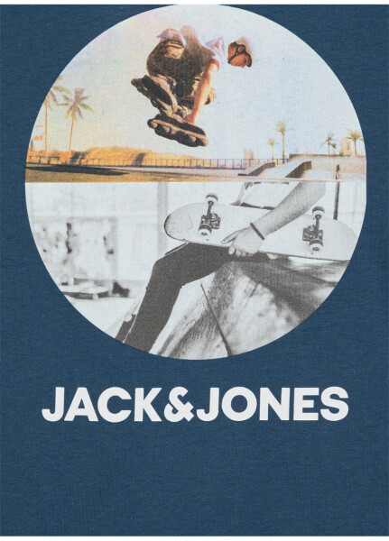 Jack & Jones Baskılı Mavi Erkek T-Shirt JJNAVIN TEE SS CREW NECK JNR - 5