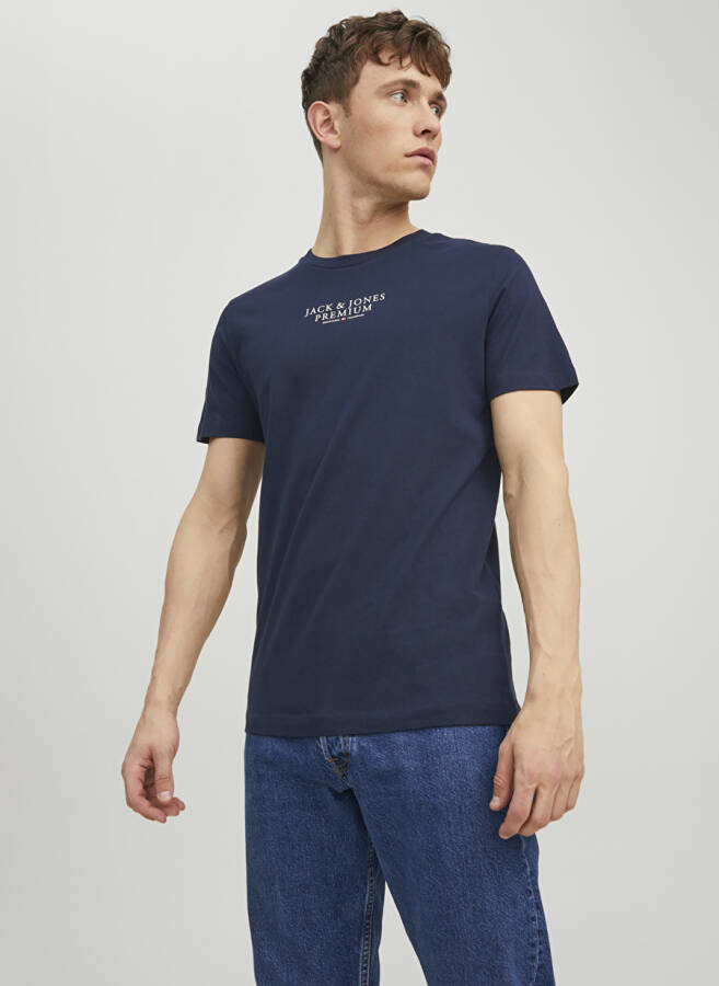 Jack & Jones Bisiklet Yaka Düz Lacivert Erkek T-Shirt - 1