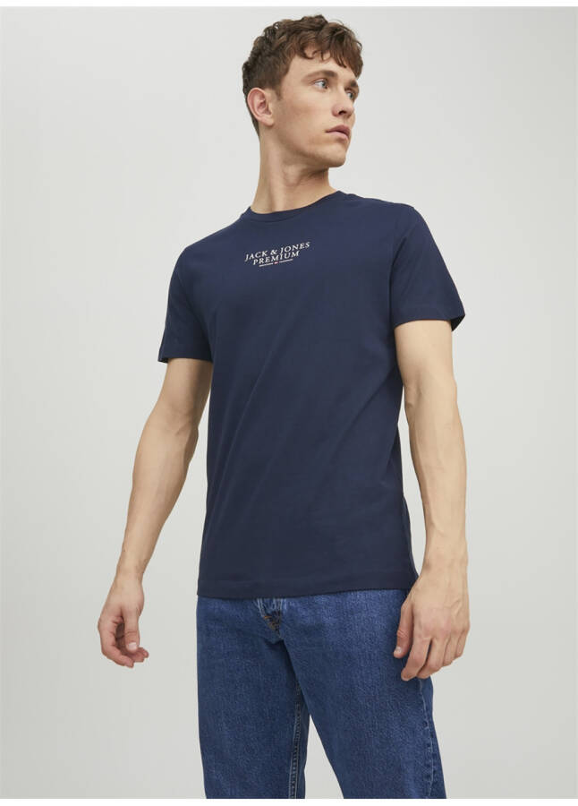 Jack & Jones Bisiklet Yaka Düz Lacivert Erkek T-Shirt - 8