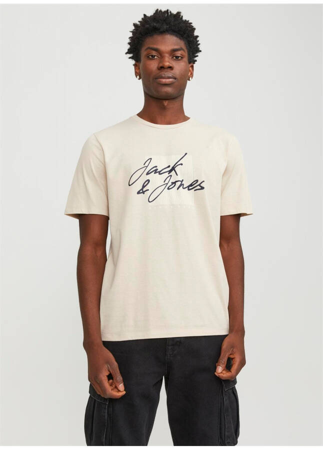 Jack & Jones Bisiklet Yaka Krem Erkek T-Shirt JJZURI TEE SS CREW NECK LN - 17