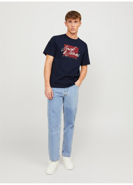 Jack & Jones Bisiklet Yaka Lacivert Erkek T-Shirt JJZURI TEE SS CREW NECK LN - 12