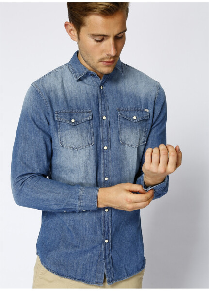 Jack & Jones Mavi Erkek Denim Gömlek - 5