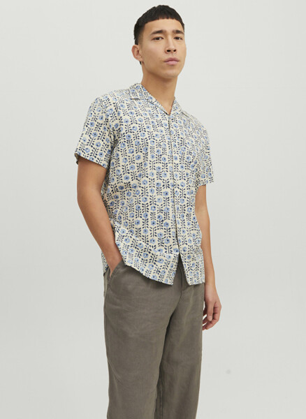 Jack & Jones Men's Shirt, Blue Pattern, 12234367_JPRBLULANDON PRINT RESORT - 1