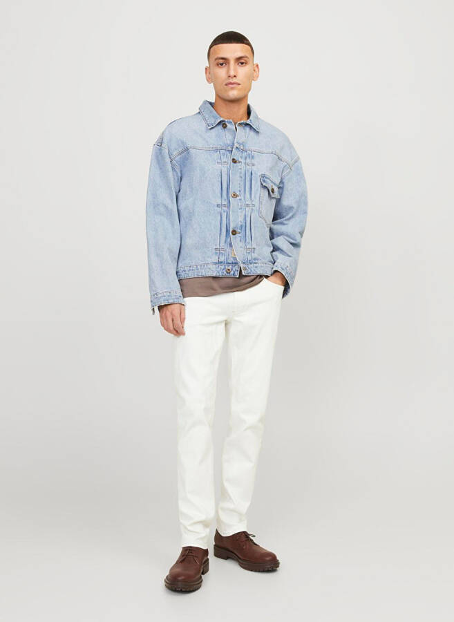 Jack & Jones Pastki Bel Slim Fit Oq Erkaklar Denim Shimlari - 2