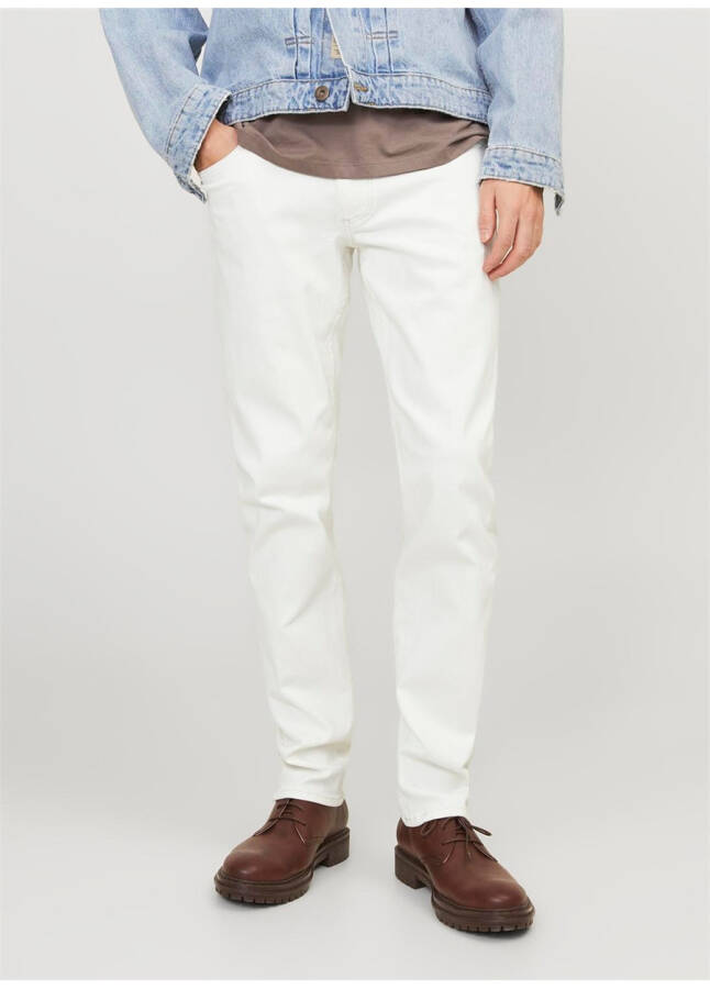 Jack & Jones Pastki Bel Slim Fit Oq Erkaklar Denim Shimlari - 19