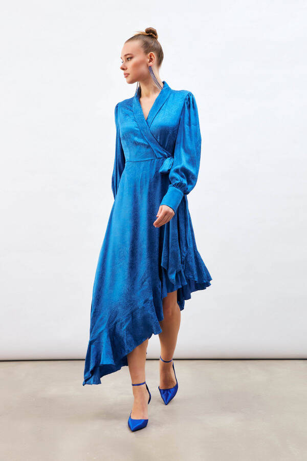 Jacquard Asymmetric Dress Sax Blue - 4