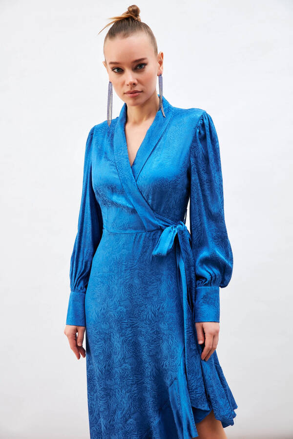 Jacquard Asymmetric Dress Sax Blue - 11