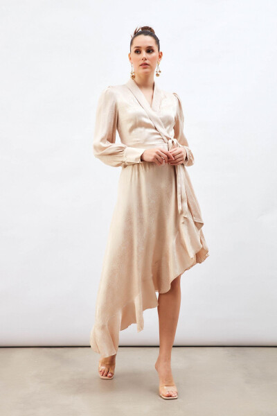 Jacquard Asymmetrical Dress - Beige - 1