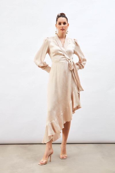 Jacquard Asymmetrical Dress - Beige - 2