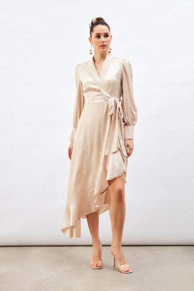 Jacquard Asymmetrical Dress - Beige - 5