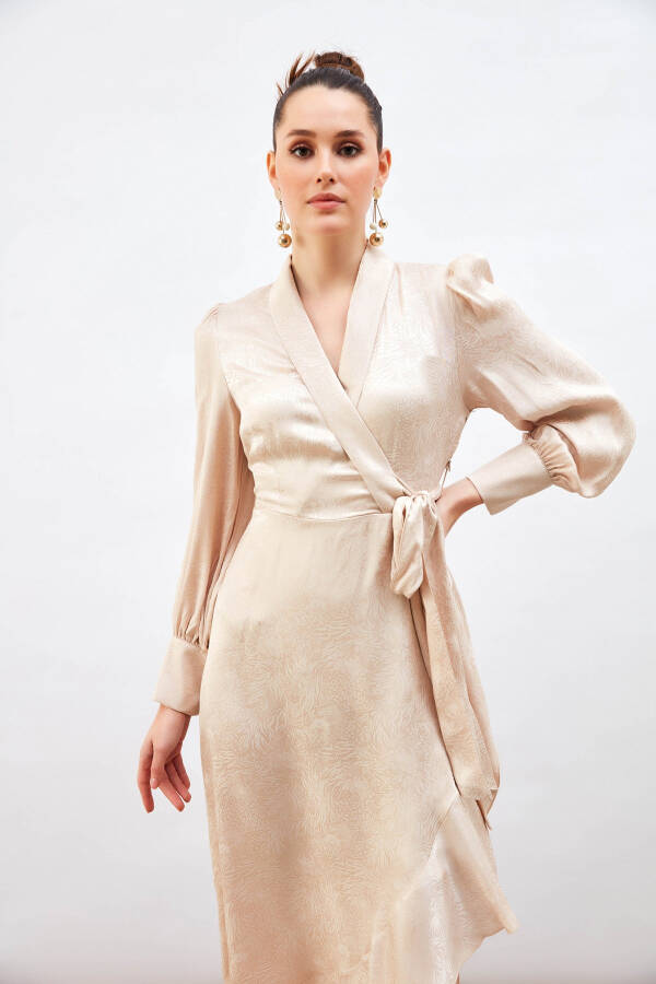 Jacquard Asymmetrical Dress - Beige - 11