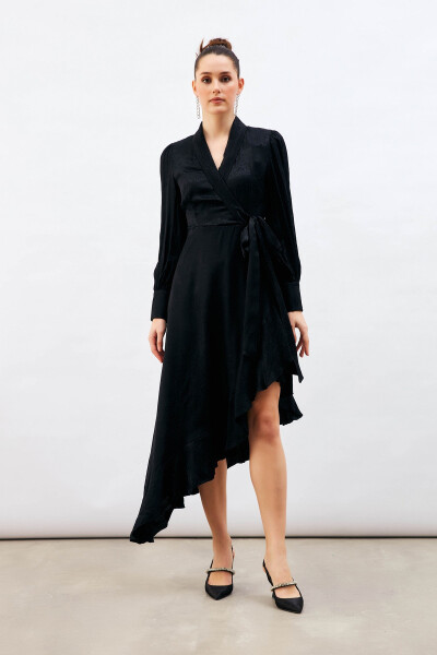 Jacquard Asymmetrical Dress - Black - 1