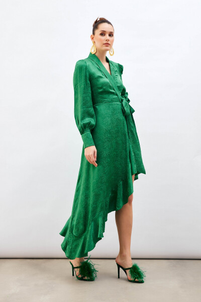 Jacquard Asymmetrical Dress - Green - 9