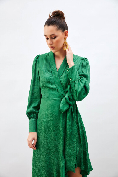 Jacquard Asymmetrical Dress - Green - 13