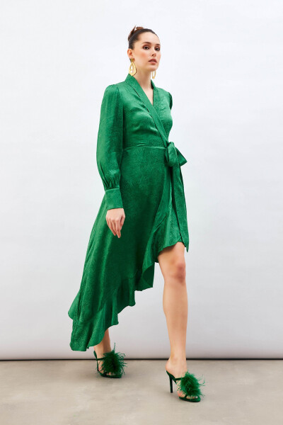 Jacquard Asymmetrical Dress - Green - 14