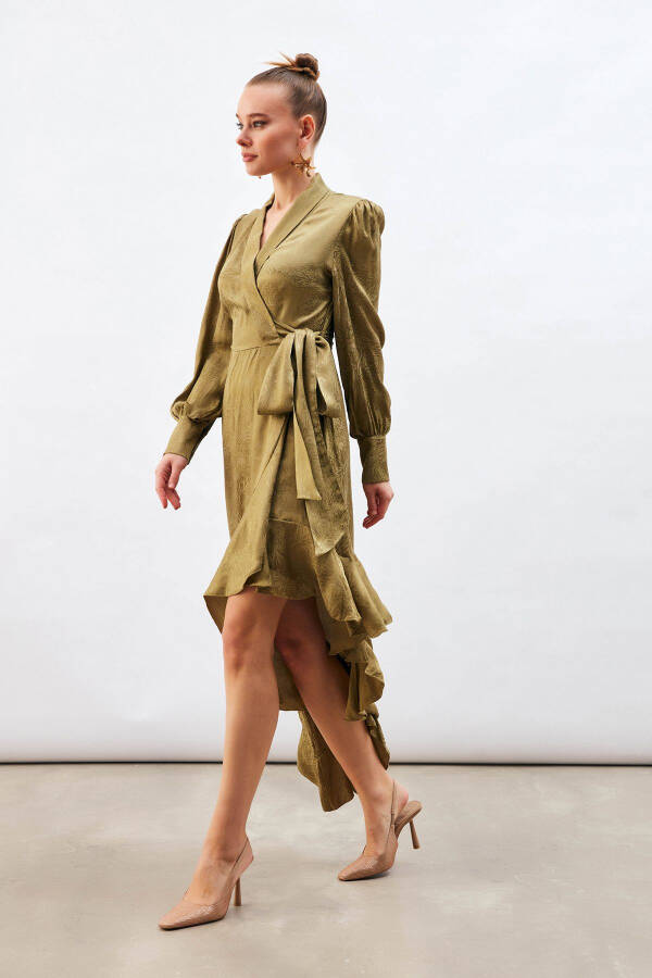 Jacquard Asymmetrical Dress - Khaki - 1