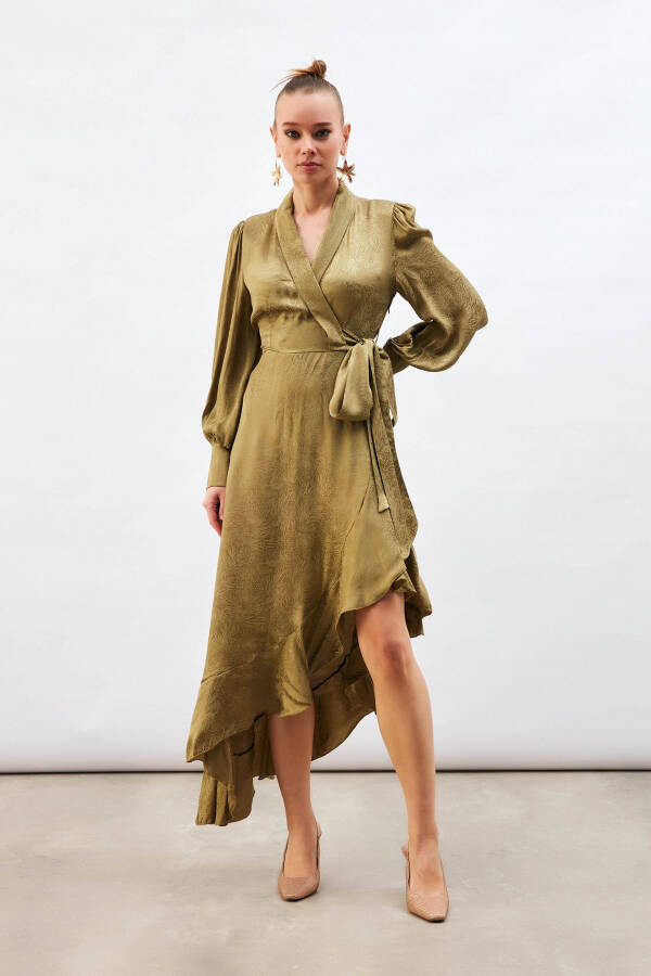 Jacquard Asymmetrical Dress - Khaki - 4