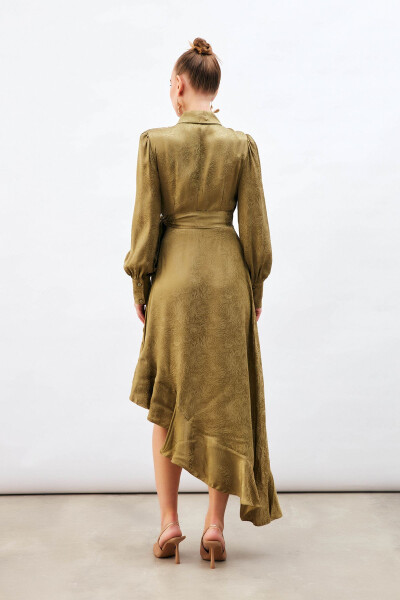 Jacquard Asymmetrical Dress - Khaki - 7