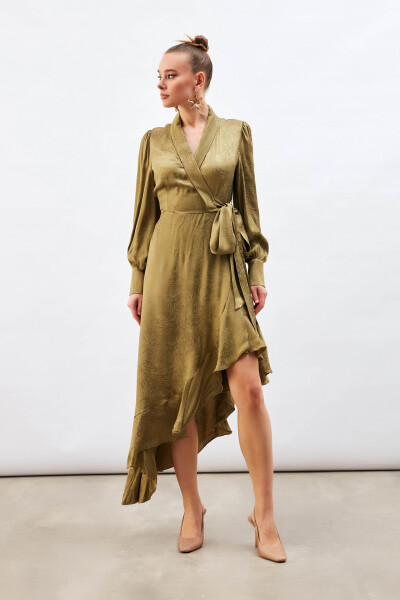 Jacquard Asymmetrical Dress - Khaki - 9