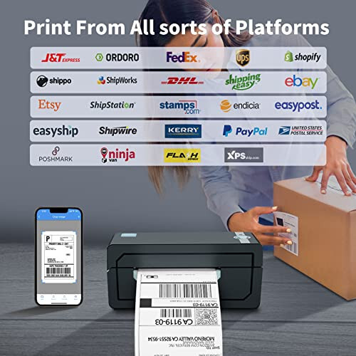 JADENS Bluetooth Thermal Shipping Label Printer - Wireless 4x6 Shipping Label Printer, Compatible with Android&iPhone and Windows, Widely Used for Ebay, Modazone, Shopify, Etsy, USPS - 16