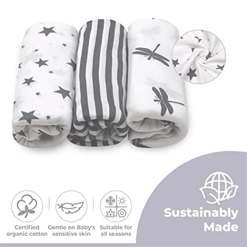 Jam Naturals - Organic Knotted Tie Bottom Adjustable Velcro Swaddle and Hat Set of 3, Newborn sleep sack (0-3m, 7-14lbs Grey) - 36