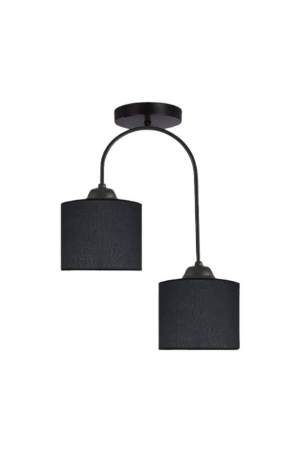 Janin Modern Decorative Black Plof Living Room - Kitchen - Bedroom 2 Piece Black Fabric Shade Chandelier - 7