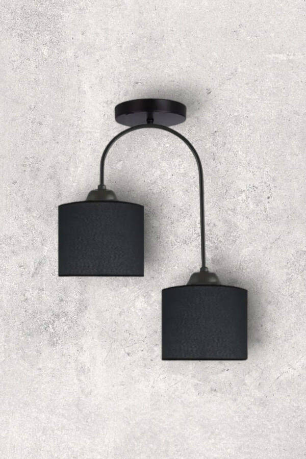 Janin Modern Decorative Black Plof Living Room - Kitchen - Bedroom 2 Piece Black Fabric Shade Chandelier - 10