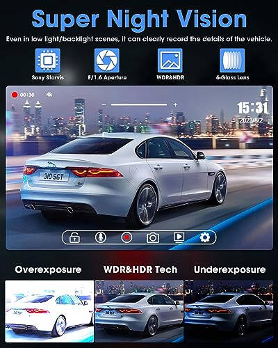 Jansite 4K Arka Görüş Aynası Kamerası 64G SD Kartlı Ayna Dash Cam Ön ve Arka 2160P UHD 10 Arka Görüş Aynası Yedek Kamera Süper Gece Görüşü Ayarlanabilir Geri Çizgi 24H Park Sensörü - 3