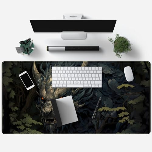 Japan Black Desk Mat Dragon Anime Gaming Mouse Pad Large Desk Pad for Desk Computer Pc Laptop Office Decor for Men, Anime Mouse Keyboard Pad Stitched Edges Non-Slip Rubber Mat Desk Pad, 31.5x15.8 in. - 4