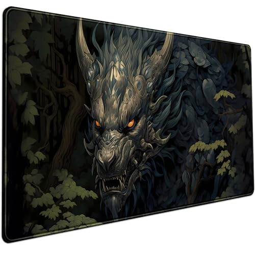 Japonya Siyah Masa Matı Ejderha Anime Oyun Mouse Pad Büyük Masa Pad Masa Bilgisayar Pc Dizüstü Bilgisayar Ofis Dekor Erkekler İçin, Anime Mouse Klavye Pad Dikişli Kenarlar Kaymaz Kauçuk Mat Masa Pad, 31.5x15.8 in. - 1