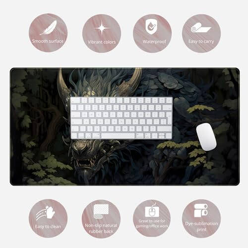 Japonya Siyah Masa Matı Ejderha Anime Oyun Mouse Pad Büyük Masa Pad Masa Bilgisayar Pc Dizüstü Bilgisayar Ofis Dekor Erkekler İçin, Anime Mouse Klavye Pad Dikişli Kenarlar Kaymaz Kauçuk Mat Masa Pad, 31.5x15.8 in. - 6