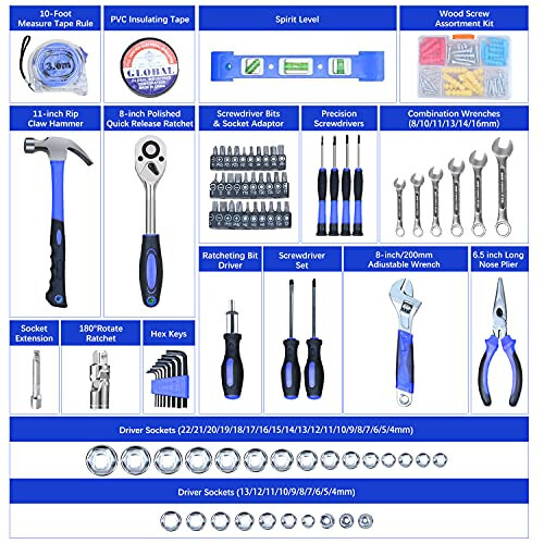 Jar-Owl 146 Piece Tool Kit, Drive Socket Set Auto Repair Tool Combination Mixed Tool Set, General Household Hand Tool Kits with Plastic Toolbox Storage Case - 2