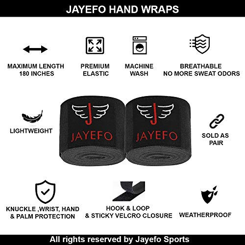 Jayefo Sports Hand Wraps 180 Inches Inner Boxing Gloves Martial Arts Wraps for Men & Women Boxing MMA Kickboxing Muay Thai - Pair - 2