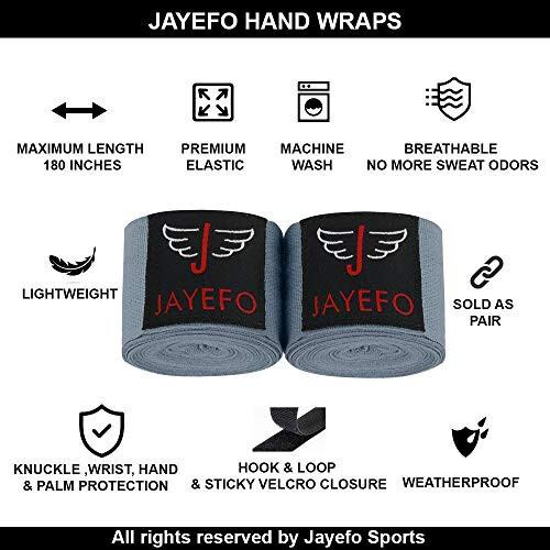 Jayefo Sports Hand Wraps 180 Inches Inner Boxing Gloves Martial Arts Wraps for Men & Women Boxing MMA Kickboxing Muay Thai - PAIR - 2