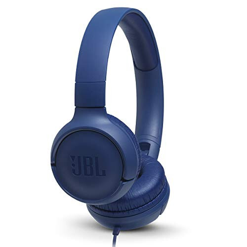 JBL Tune 500 - Wired on-ear headphones, JBL Pure Bass Sound, 1-button remote/mic, Tangle-free flat cable, Lightweight and foldable design, Ask Siri or Google Now (Blue) - 1