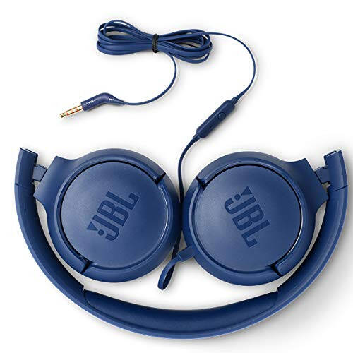 JBL Tune 500 - Wired on-ear headphones, JBL Pure Bass Sound, 1-button remote/mic, Tangle-free flat cable, Lightweight and foldable design, Ask Siri or Google Now (Blue) - 4