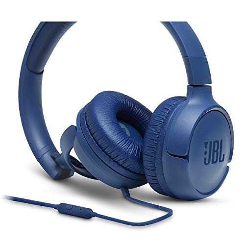 JBL Tune 500 - Wired on-ear headphones, JBL Pure Bass Sound, 1-button remote/mic, Tangle-free flat cable, Lightweight and foldable design, Ask Siri or Google Now (Blue) - 5