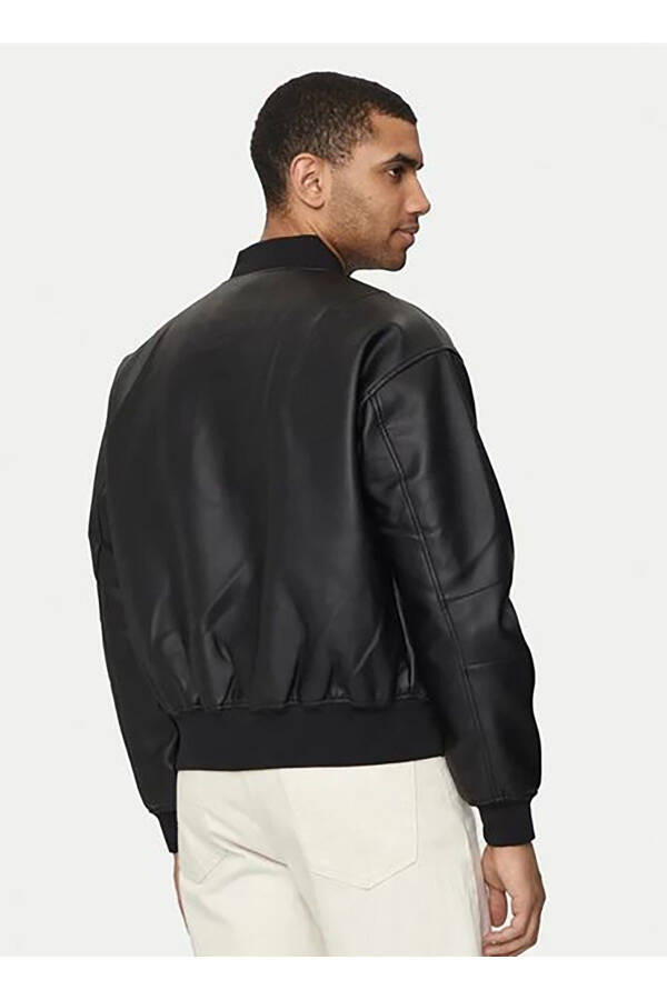 Jeans Black Men's Leather Jacket J30J325601BEH FAUX LEATHER BOMBER - 3