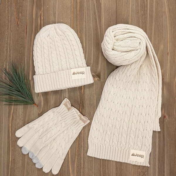 Jeep Women's 3 Piece Cable Knit Scarf, Beanie, and Gloves Set - One Size Fits Most - 4