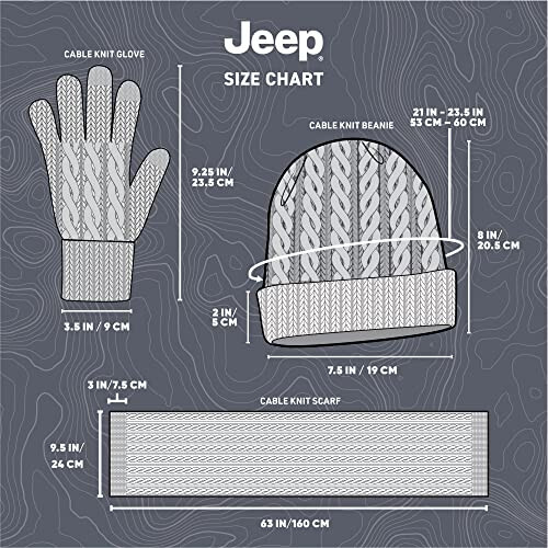 Jeep Women's 3 Piece Cable Knit Scarf, Beanie, and Gloves Set - One Size Fits Most - 6