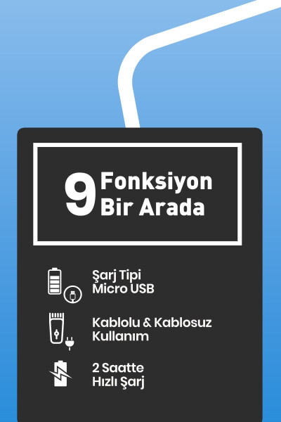 Jest Kablolu Kablosuz Paslanmaz Çelik Standlı Micro Usb'li 9'lu Erkek Bakım Seti - 27