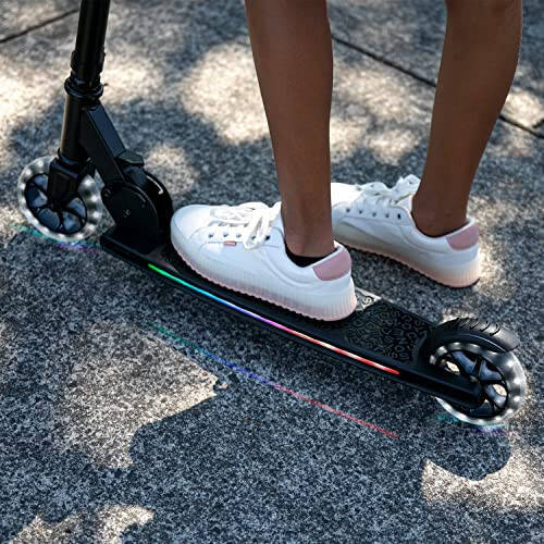 Jetson Mars Kids 2-Wheel Light-Up Kick Scooter, Includes LED Lights on Handlebar, Stem, Wheels & Deck, Adjustable Handlebar, Rear Brake, Lightweight Design, Easy-Folding Mechanism, Ages 5+ - 4