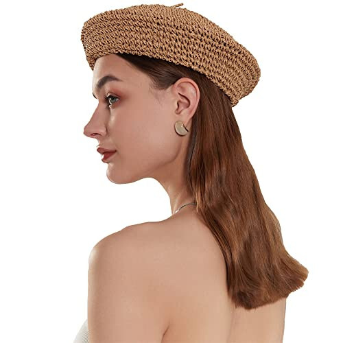 JH JOEJERRY Straw Beret Summer French Beret Hats for Women Artist Crochet Beret - 1