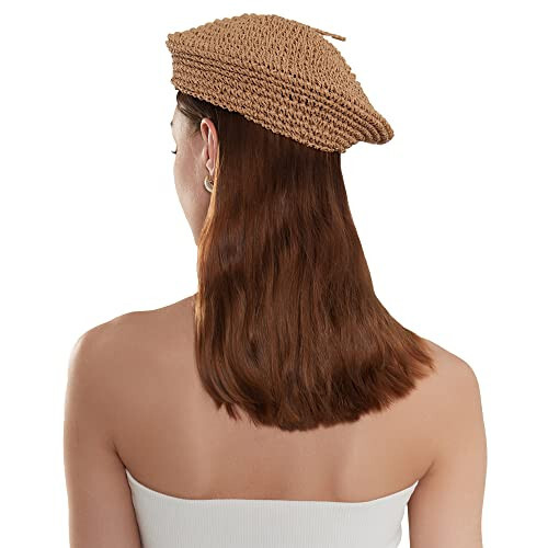 JH JOEJERRY Straw Beret Summer French Beret Hats for Women Artist Crochet Beret - 3