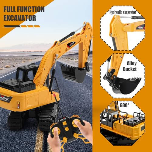 Jiakora Remote Control Excavator Toys for Boys, RC Excavator Toy for Boys 3 4 5 6 7 8 Year Old Kids Christmas Birthday Gift，RC Digger Truck Construction Vehicles with Metal Shovel & Light - 3