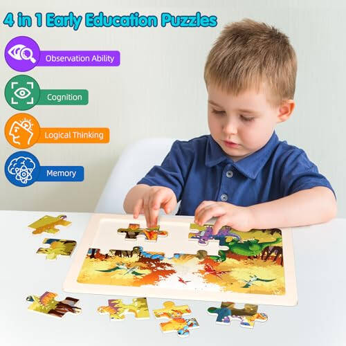 Jigsaw Puzzles Dinosaur Wooden Puzzles for Kids Ages 3-5 Preschool Educational Brain Teaser Boards Toys Four Season Gifts for 3 4 5 6 Year Old Boys Girls 4 Packs 24 Pcs (Dinosaur Theme) - 2